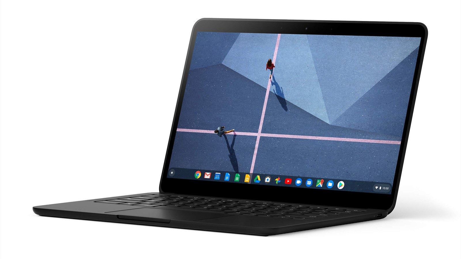 Google Chromebook open on a black surface: screen, battery and keyboard repair at ubrokeit in West Los Angeles